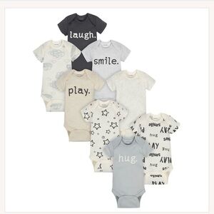 Neutral Graphic Baby Onesie Set - Laugh, Smile, Play, Hug